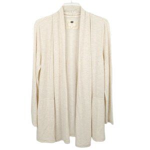 Cupio Open Front Cardigan Sweater Size M Slash Pockets Beige Brown Stripe